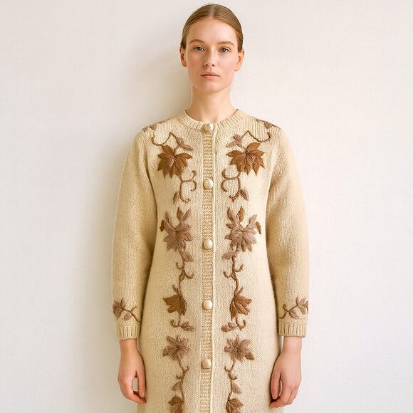 British Crown Colony of Hong Kong Sweaters - SOLD SOLD 1960s Wool Embroidered Long Cardigan Sweater Granny Boho Cottage SM